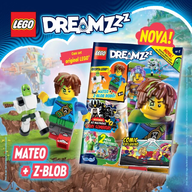 ⚠️ Chegou uma nova revista às bancas! ⚠️
Apresentamos-te a LEGO® DREAMZzz™! O Mundo dos Sonhos está a ser ameaçado por pesadelos desprezíveis. Prepara-te para os comics emocionantes, os grandes desafios e as informações incríveis. Esta edição inclui ainda as minifiguras Mateo e Z-Blob.