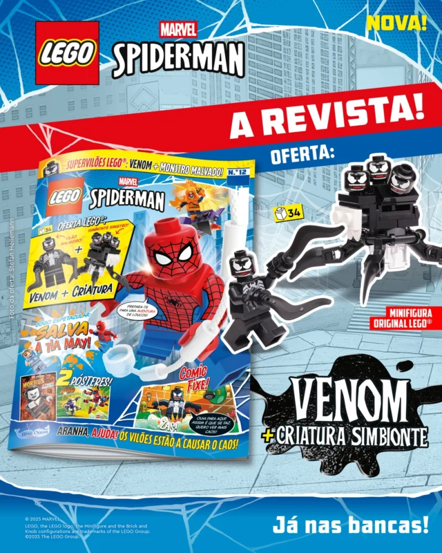 🕷️ Já chegou a nova edição da revista LEGO® Spider-Man!
Vem acompanhar o Homem-Aranha nas aventuras mais épicas pelas ruas de Nova Iorque!  Será que o Venom anda a aprontar outra vez? 
Ajuda o Spidey a detê-lo e diverte-te com passatempos super fixes!
E ainda: de oferta tens uma minifigura LEGO do Venom + criatura simbionte! 🕷️
Não percas! ✨