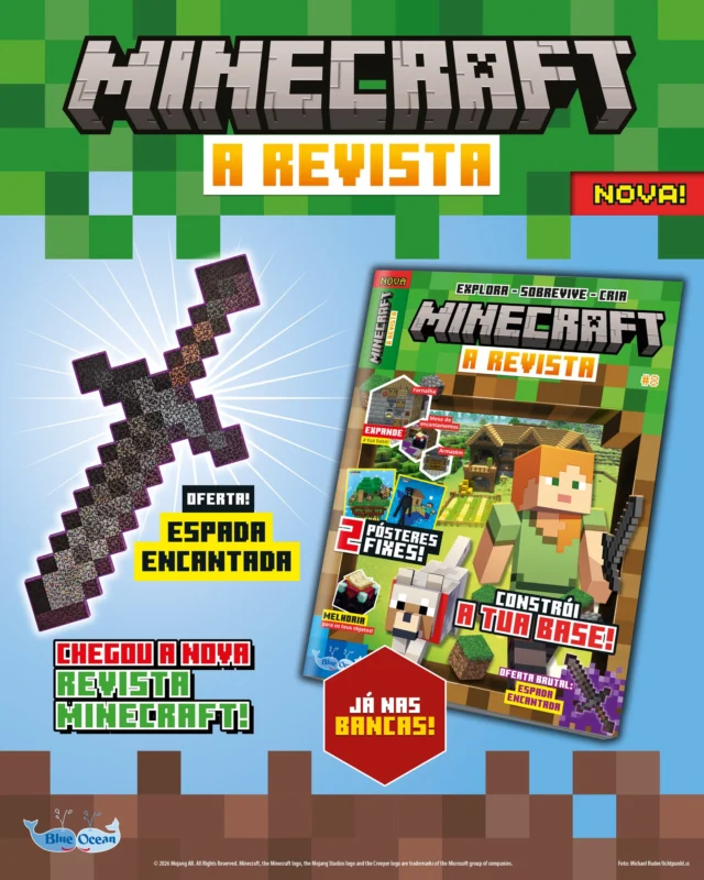 Adivinha o que sai hoje! A nova edição de Minecraft: A Revista!
Com informações superfixes, onde poderás aprender tudo sobre as bases: por exemplo, como construir e organizar. Descobre ainda o que podes fazer numa quinta de criaturas e como ela te pode ajudar no teu dia a dia.

De oferta, tens ainda uma espada encantada para dar mais magia ao teu mundo pixelado.
Já está disponível no teu quiosque, não fiques sem a tua! Corre para teres a tua! ⛏🤩