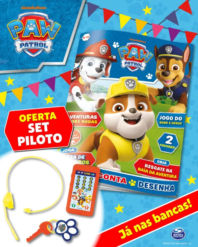 A nova edição da tua patrulha preferida já está nas bancas e vem sobre rodas! 🏍 Diverte-te com a nova história que temos preparada para ti: o Wild Cat está a preparar-se para uma competição de piruetas com motos, mas os travessos membros da Matilha Ão-Ão irão fazer das suas para destabilizar. Como oferta, temos um incrível set de piloto: telemóvel + fones + chaves. 🐾✨
