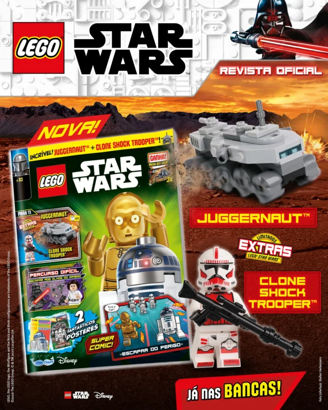 Prepara-te para as novas aventuras galácticas à tua espera na mais recente edição da revista LEGO Star Wars! De oferta, recebes ainda um conjunto Juggernaut™ + Clone Shock Trooper™! Diverte-te!
