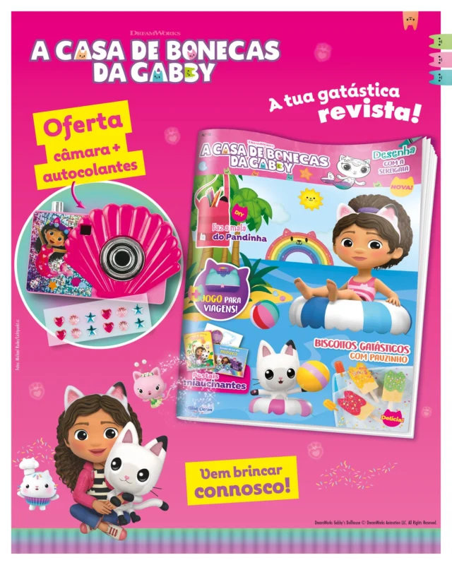 A Gabby e os seus gatinhos estão de volta para mais uma aventura cheia de diversão! Começa já a preparar-te para o tempo quente com jogos e manualidades superfixes! De oferta, recebes ainda esta câmara + autocolantes! Vamos a isso!