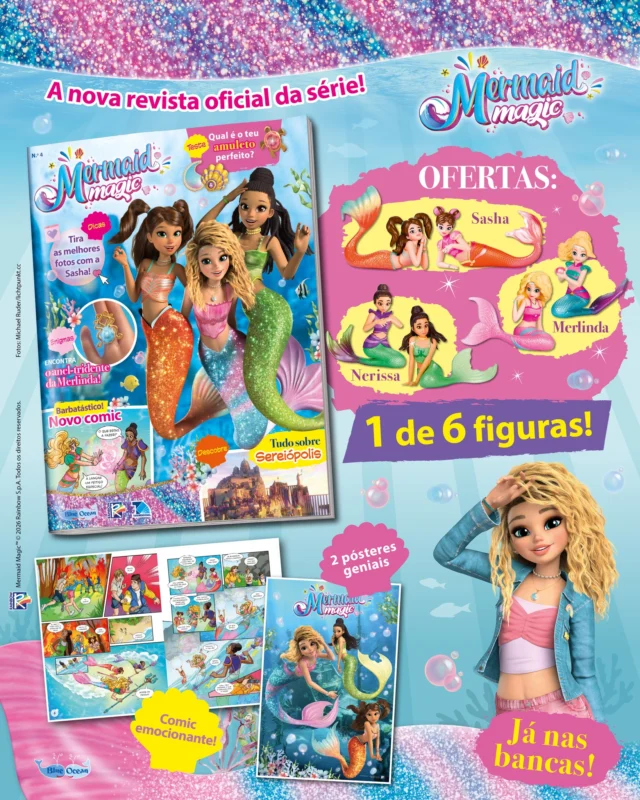 Mergulha num mundo de magia e aventura com a nova edição da revista Mermaid Magic! 🧜‍♀️🌊💜

Nesta edição vais encontrar:

🐠 Desafios, jogos e atividades cheias de diversão
✨ Curiosidades e segredos do reino das sereias
💎 Histórias encantadas e um brinde mágico para tornar a aventura ainda mais especial!

📍 Já disponível no teu quiosque. Não percas esta viagem ao fundo do mar!