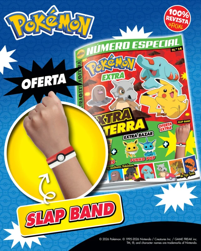 Na nova edição da revista Pokémon Extra, vais descobrir muitos factos fixes sobre os Pokémon do tipo Terra e resolver desafios dignos de um Treinador experiente! Segue ainda a continuação da história da Liko e do Rain e ganha, de oferta, uma slap band muito fixe!