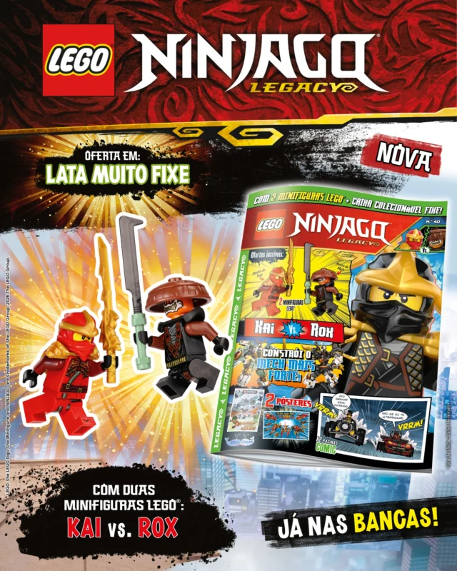 A história lendária dos Ninja continua na nova edição da revista LEGO NINJAGO Legacy! De oferta, recebes ainda as minifiguras do Kai e do Rox numa latinha muito fixe! Já nas bancas!