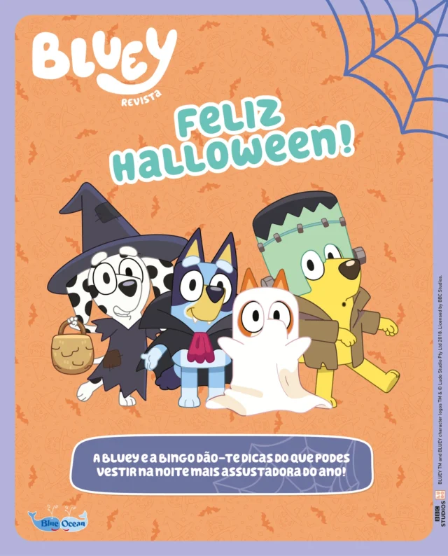 O Halloween da Bluey e da Bingo vai ter imensos disfarces assustadores de todos os amigos! E tu também estás convidado! Não sabes o que vestir? Nada temas, as irmãs Heeler estão cá para ajudar! Boo! 👻 

 #bluey #bingo #blueoceanentertainment #revistasbluey  #Halloween